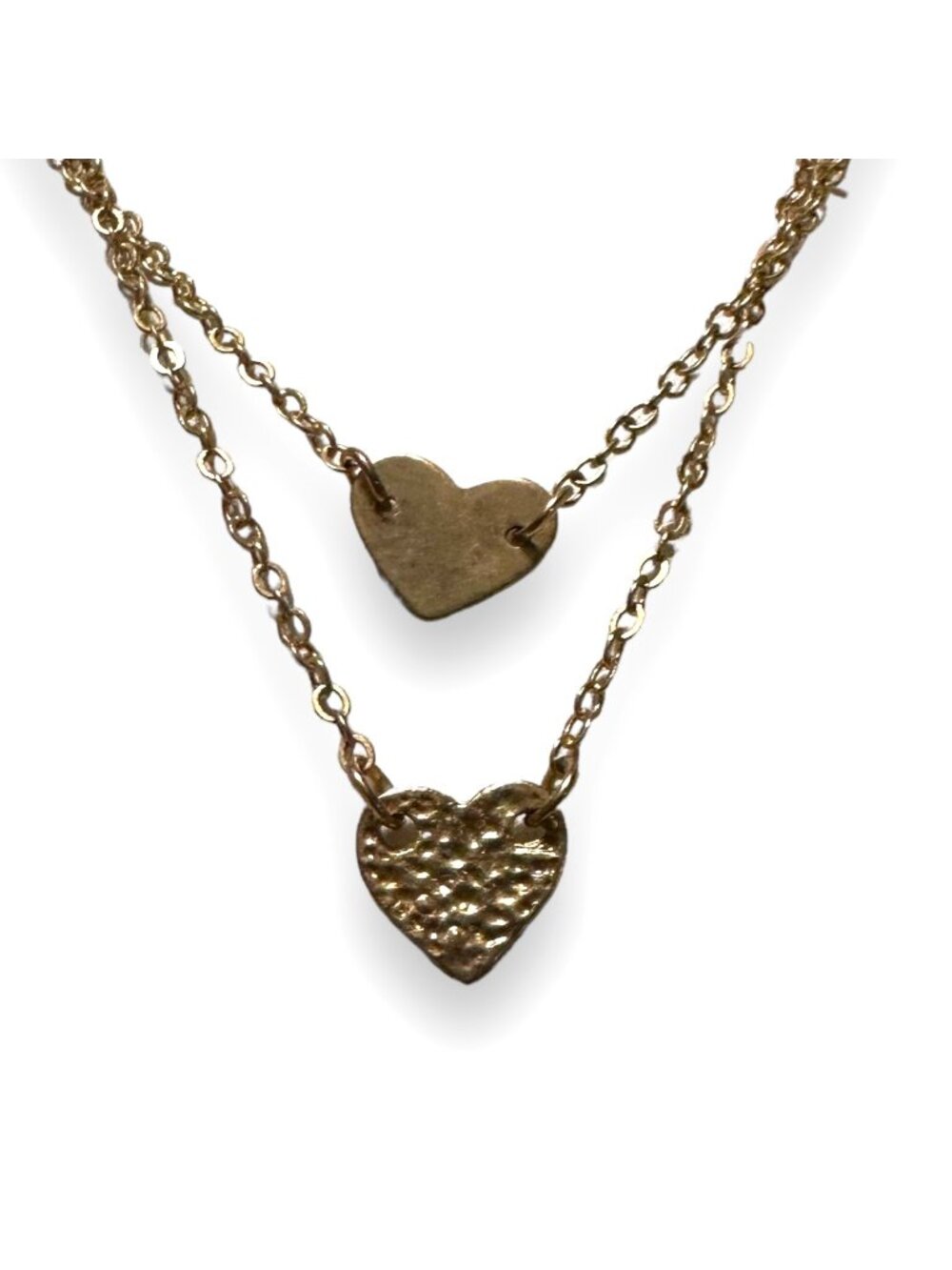 Dainty Heart Layered Necklace 14K Gold Plated 2 Hearts Pendant Chain Gift